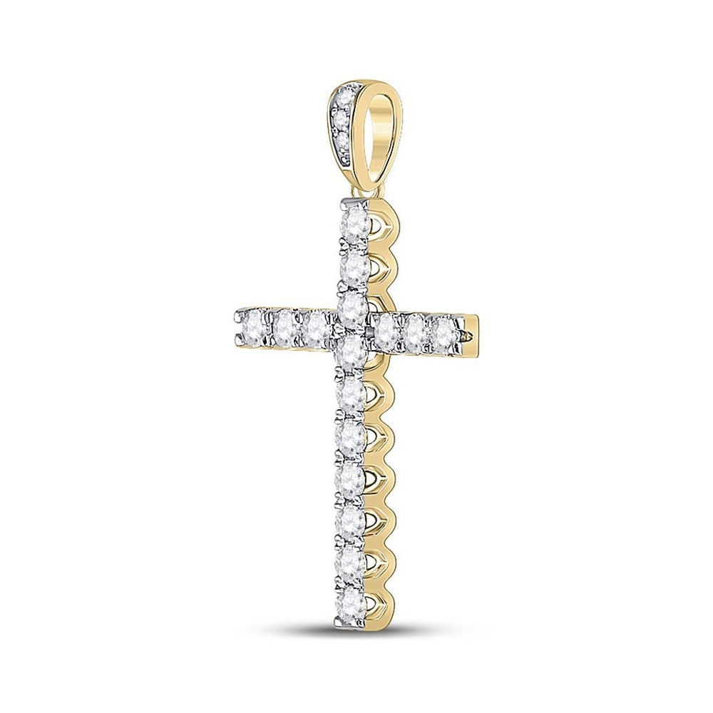 14K Yellow Gold Diamond Cross Pendant - 1/2 Carat Total Diamond Weight