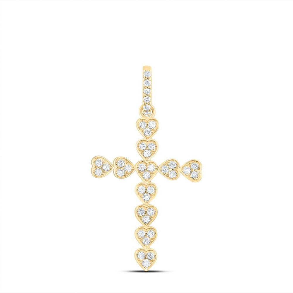14K Yellow Gold Diamond Cross Pendant - 1/2 Carat Total Diamond Weight