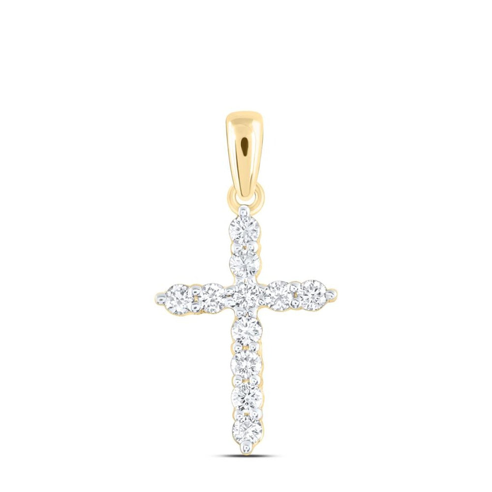 14K Yellow Gold Diamond Cross Pendant - 1/4 Carat Total Diamond Weight
