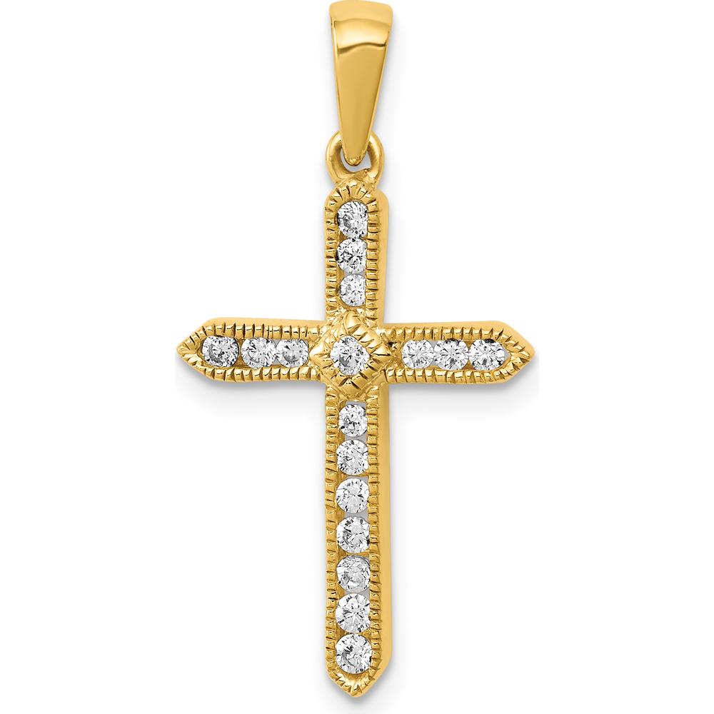14K Yellow Gold Diamond Cross Pendant - 1/4 Carat Total Diamond Weight by Monteluci Fine Jewelry