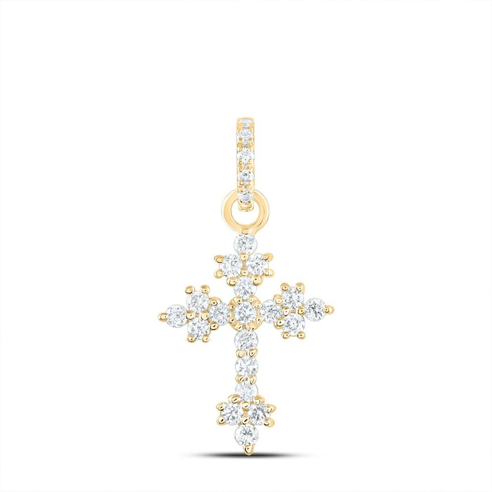 14K Yellow Gold Diamond Cross Pendant - 1/7 Carat Total Diamond Weight
