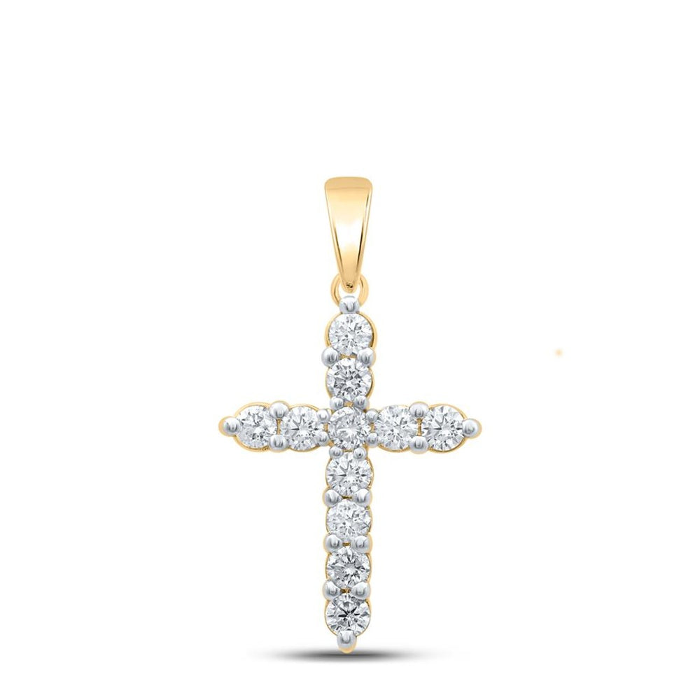 14K Yellow Gold Diamond Cross Pendant - 1 Carat Total Diamond Weight