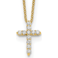 14K Yellow Gold Diamond Cross Pendant Necklace with 11 Round Diamonds - 0.0227 Carat Total Diamond Weight by Monteluci Fine Jewelry
