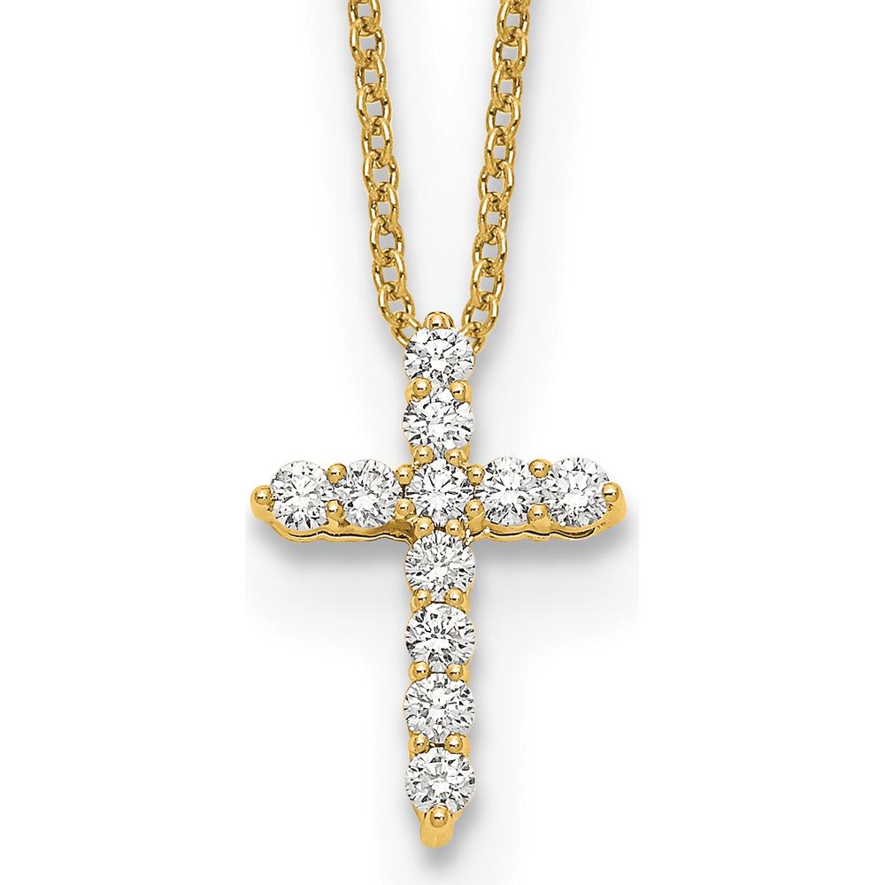 14K Yellow Gold Diamond Cross Pendant Necklace with 11 Round Diamonds - 0.0227 Carat Total Diamond Weight by Monteluci Fine Jewelry