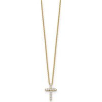 14K Yellow Gold Diamond Cross Pendant Necklace with 11 Round Diamonds - 0.0227 Carat Total Diamond Weight by Monteluci Fine Jewelry
