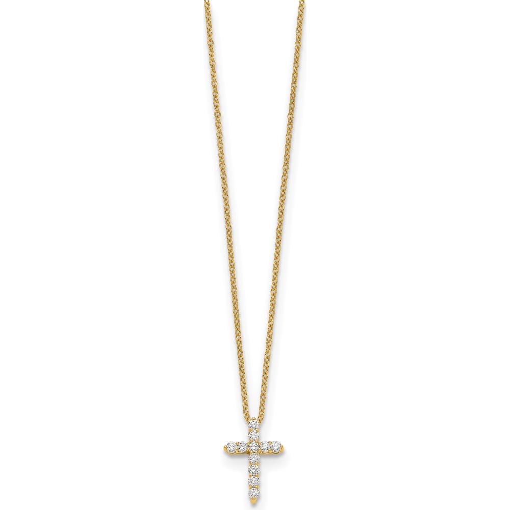 14K Yellow Gold Diamond Cross Pendant Necklace with 11 Round Diamonds - 0.0227 Carat Total Diamond Weight by Monteluci Fine Jewelry
