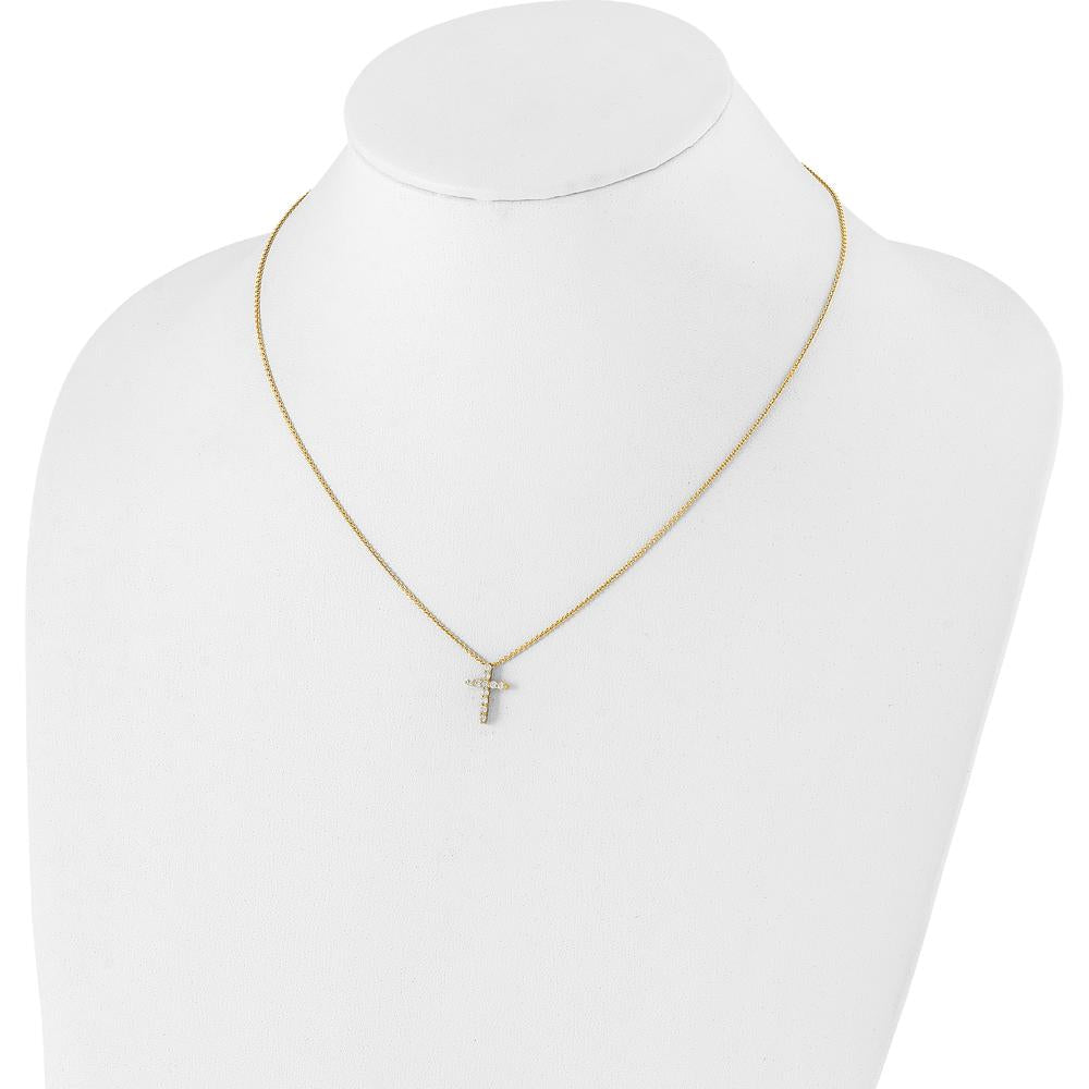 14K Yellow Gold Diamond Cross Pendant Necklace with 11 Round Diamonds - 0.0227 Carat Total Diamond Weight by Monteluci Fine Jewelry