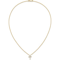 14K Yellow Gold Diamond Cross Pendant Necklace with 11 Round Diamonds - 0.0227 Carat Total Diamond Weight by Monteluci Fine Jewelry