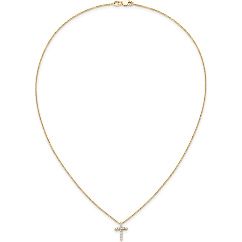 14K Yellow Gold Diamond Cross Pendant Necklace with 11 Round Diamonds - 0.0227 Carat Total Diamond Weight by Monteluci Fine Jewelry
