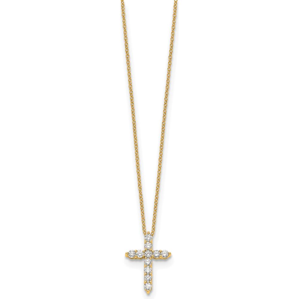 14K Yellow Gold Diamond Cross Pendant Necklace with Round Diamonds - 0.5 Carat Total Diamond Weight by Monteluci Fine Jewelry