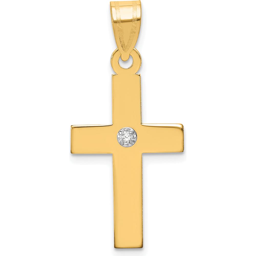 14K Yellow Gold Diamond Cross Pendant with 0.01 Carat Round Diamond - Polished Finish by Oro Pregiato