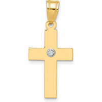 14K Yellow Gold Diamond Cross Pendant with 0.01 Carat Round Diamond by Oro Pregiato
