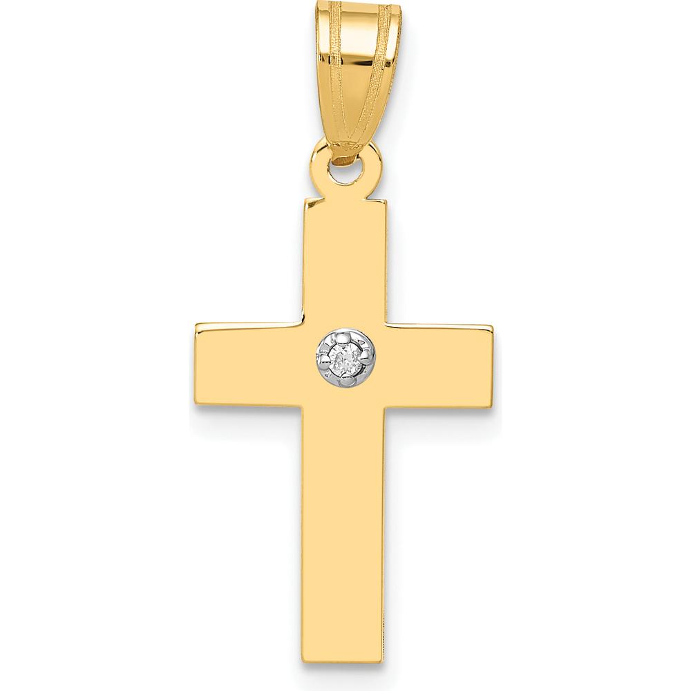 14K Yellow Gold Diamond Cross Pendant with 0.01 Carat Round Diamond by Oro Pregiato
