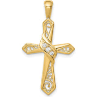 14K Yellow Gold Diamond Cross Pendant with 0.05 Carat Total Diamond Weight by Monteluci Fine Jewelry
