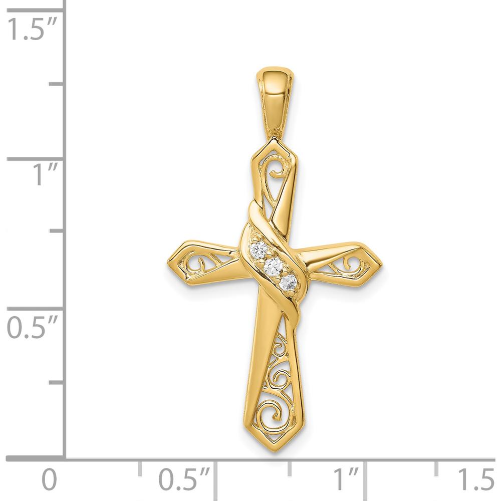 14K Yellow Gold Diamond Cross Pendant with 0.05 Carat Total Diamond Weight by Monteluci Fine Jewelry