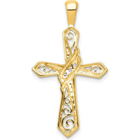 14K Yellow Gold Diamond Cross Pendant with 0.05 Carat Total Diamond Weight by Monteluci Fine Jewelry
