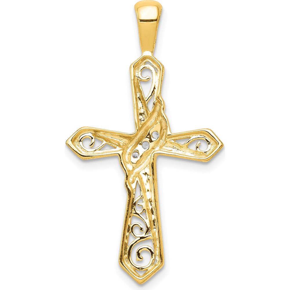 14K Yellow Gold Diamond Cross Pendant with 0.05 Carat Total Diamond Weight by Monteluci Fine Jewelry