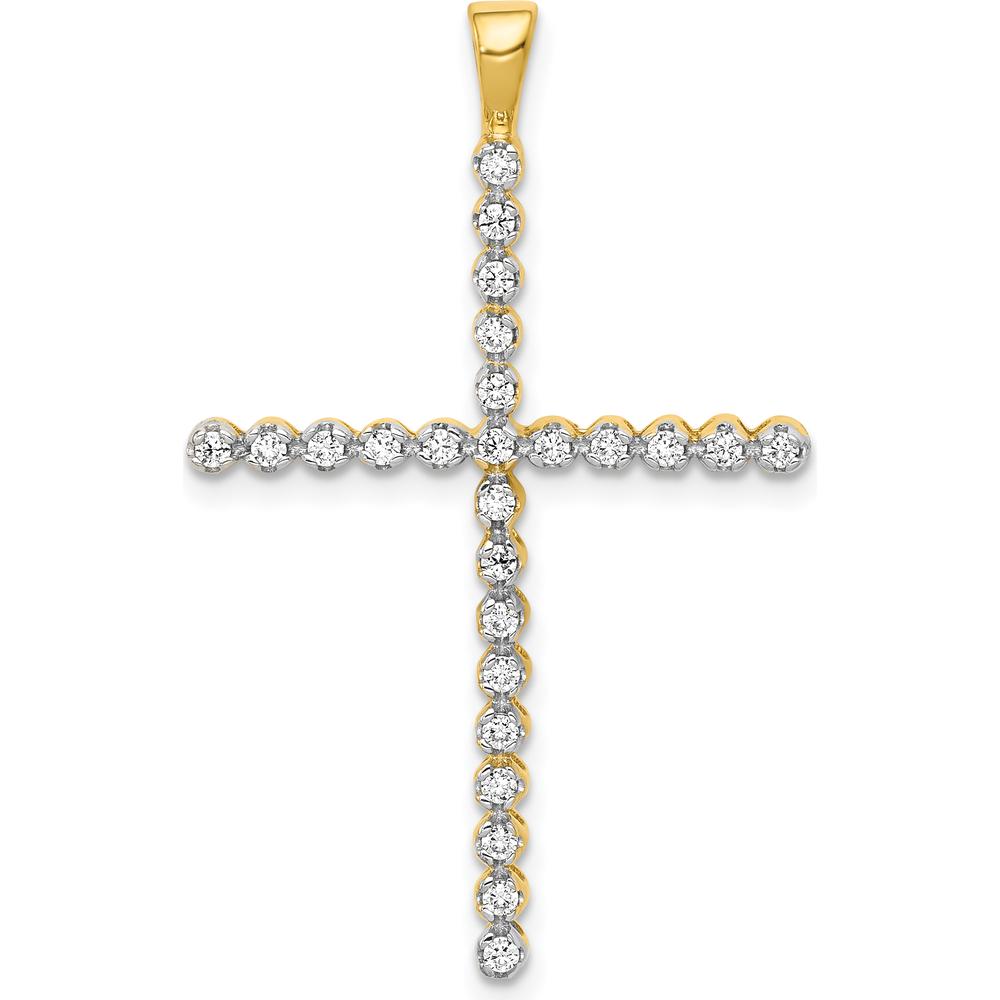 14K Yellow Gold Diamond Cross Pendant with 0.25 Carat Total Diamond Weight - Polished and Rhodium Finished by Monteluci Fine Jewelry