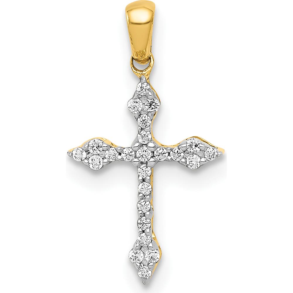 14K Yellow Gold Diamond Cross Pendant with 1/15 Carat Total Diamond Weight by Monteluci Fine Jewelry