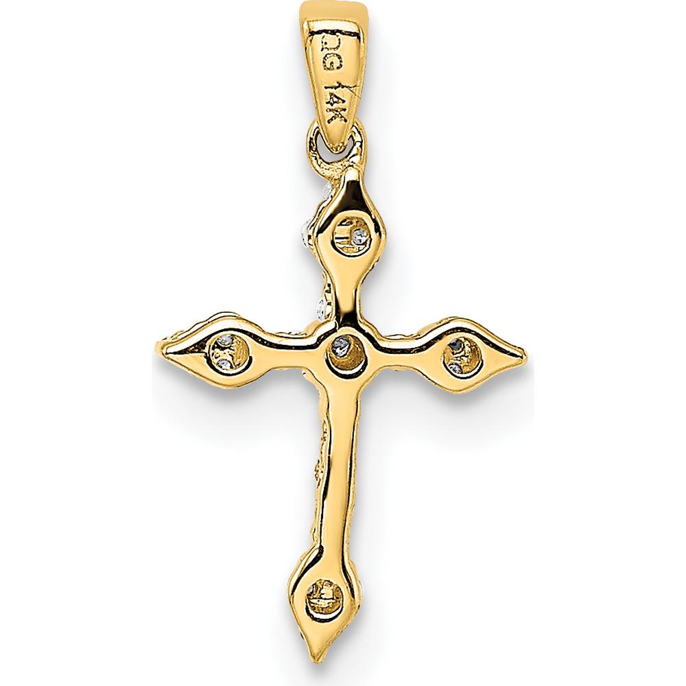 14K Yellow Gold Diamond Cross Pendant with 1/15 Carat Total Diamond Weight by Monteluci Fine Jewelry