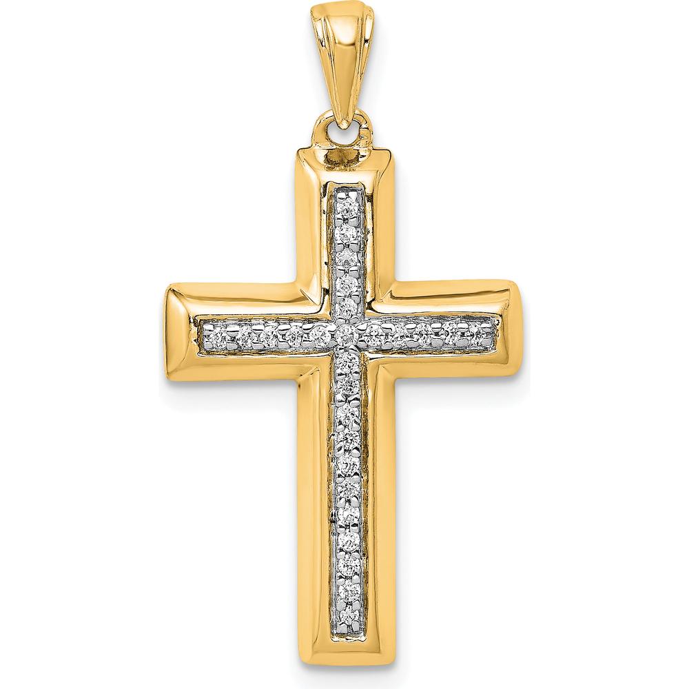 14K Yellow Gold Diamond Cross Pendant with 27 Round Diamonds - 0.01 Carat Total Diamond Weight by Oro Pregiato