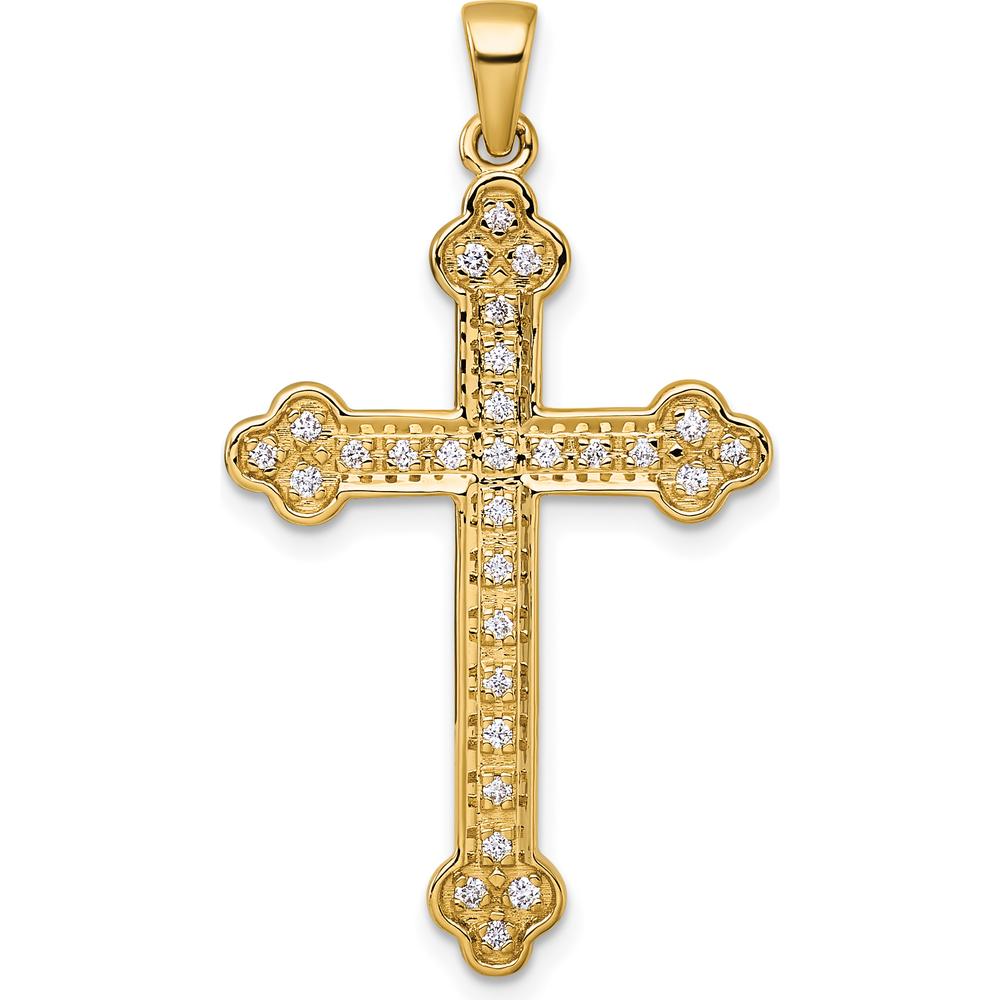 14K Yellow Gold Diamond Cross Pendant with 29 Round Natural Diamonds - 0.25 Carat Total Diamond Weight by Oro Pregiato