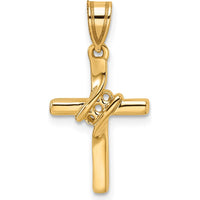 14K Yellow Gold Diamond Cross Pendant with 3 Round Diamonds - 1.6mm Each by Oro Pregiato