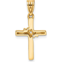 14K Yellow Gold Diamond Cross Pendant with 3 Round Diamonds - 1.6mm Each by Oro Pregiato