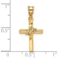 14K Yellow Gold Diamond Cross Pendant with 3 Round Diamonds - 1.6mm Each by Oro Pregiato