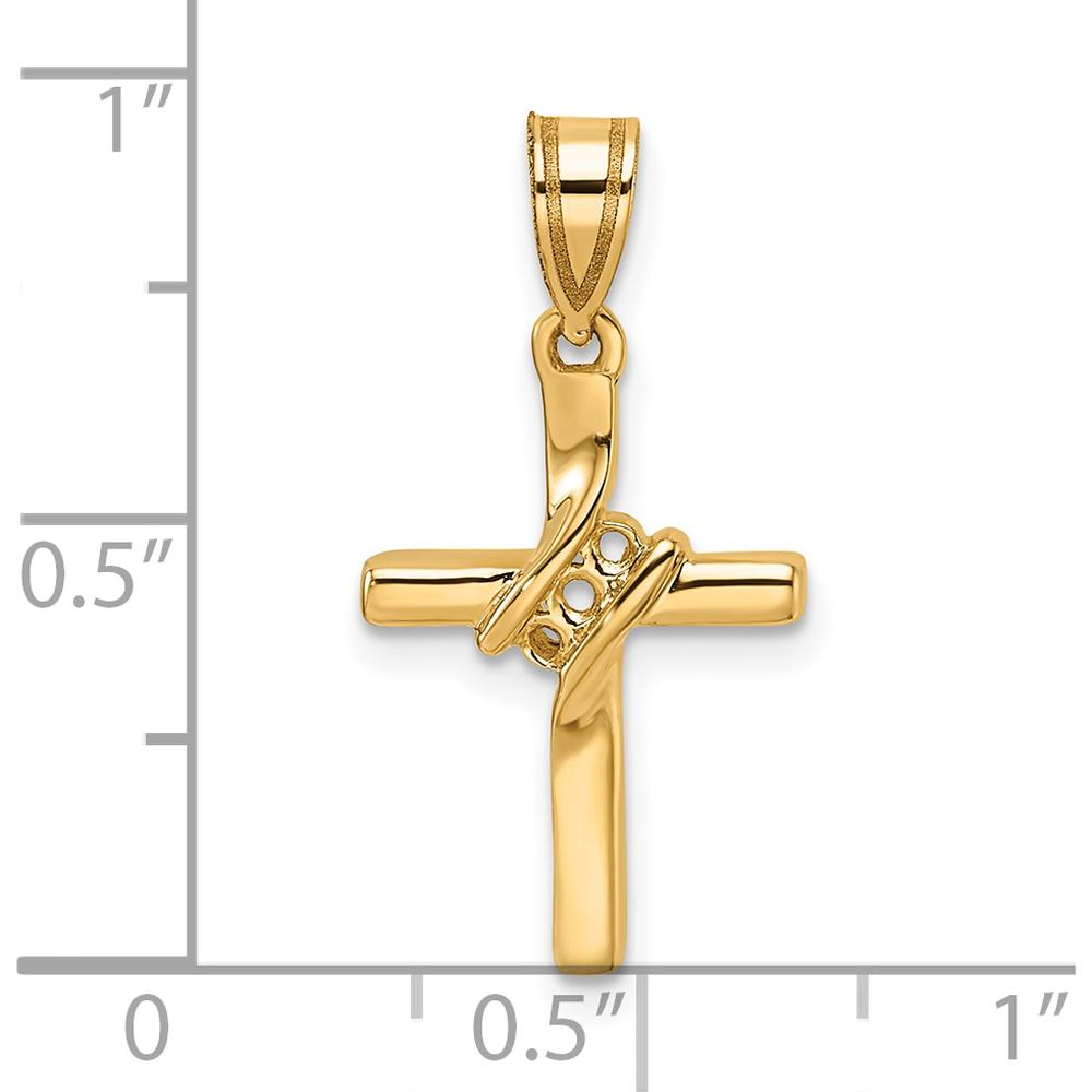 14K Yellow Gold Diamond Cross Pendant with 3 Round Diamonds - 1.6mm Each by Oro Pregiato