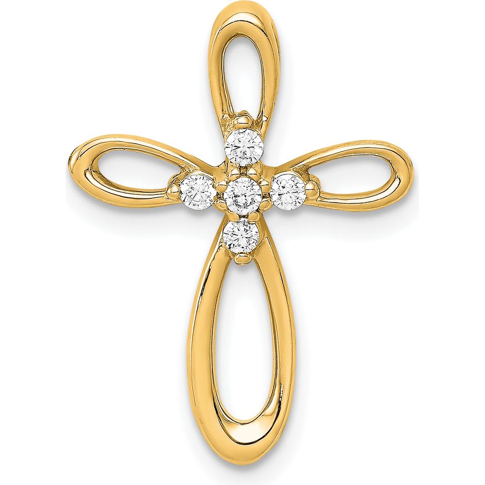 14K Yellow Gold Diamond Cross Pendant with 5 Round Diamonds - 0.045 Carat Total Diamond Weight by Monteluci Fine Jewelry