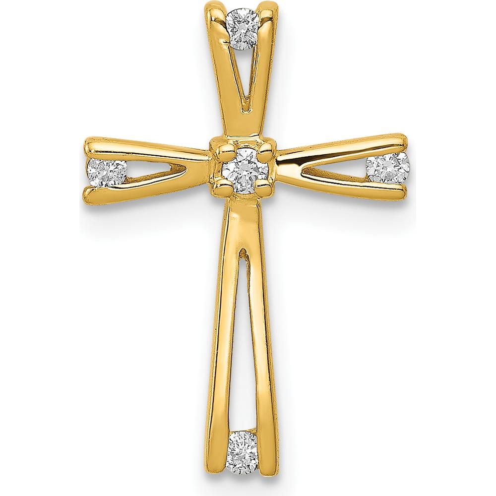 14K Yellow Gold Diamond Cross Pendant with Channel Set Round Diamonds - 0.035 Carat Total Diamond Weight by Monteluci Fine Jewelry