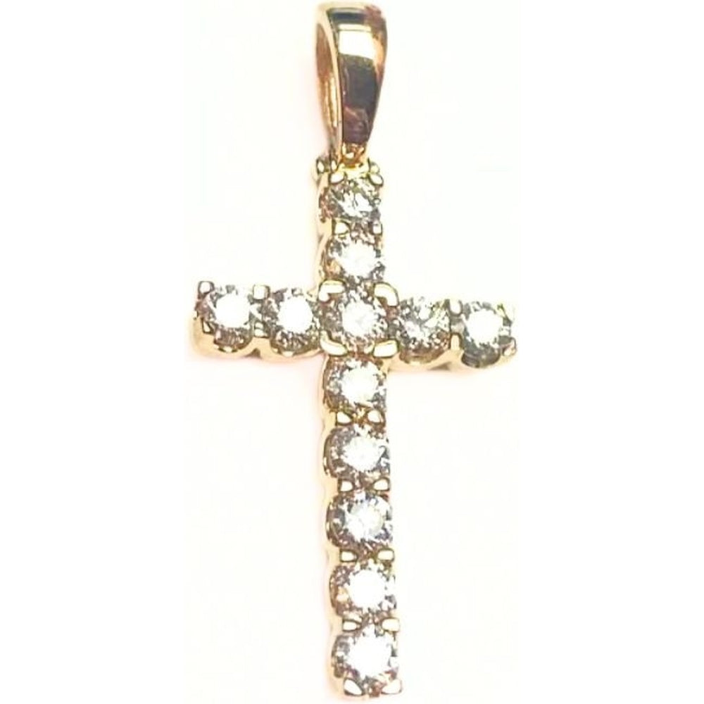 14K Yellow Gold Diamond Cross Pendant with Prong Set Round Brilliant Diamonds - 1.09 Carat Total Diamond Weight by Auriventus