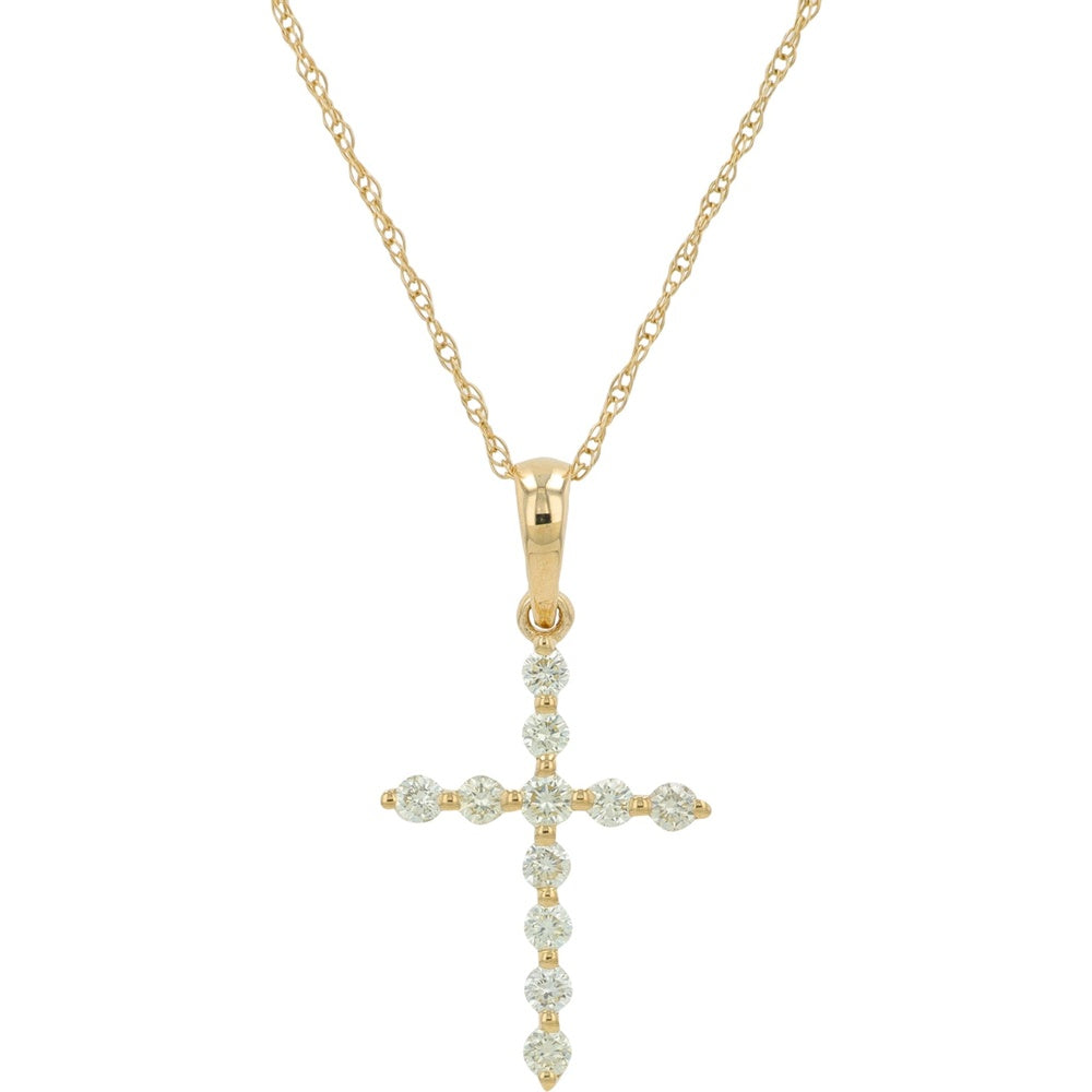 14K Yellow Gold Diamond Cross Pendant with Prong-Set Round Diamonds - 0.25 Carat Total Diamond Weight
