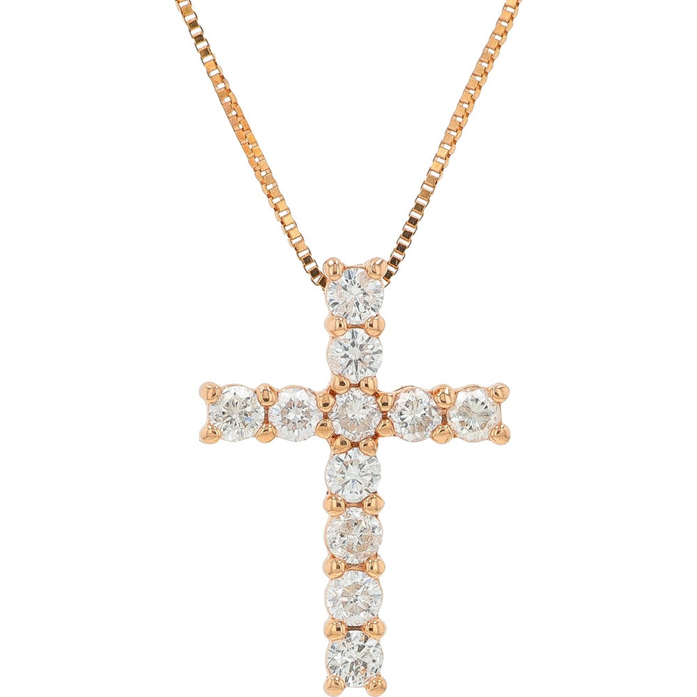 14K Yellow Gold Diamond Cross Pendant with Prong-Set Round Diamonds - 0.50 Carat Total Diamond Weight