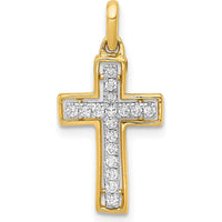 14K Yellow Gold Diamond Cross Pendant with Rhodium Plating - 1/8 Carat Total Diamond Weight by Monteluci Fine Jewelry