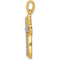 14K Yellow Gold Diamond Cross Pendant with Rhodium Plating - 1/8 Carat Total Diamond Weight by Monteluci Fine Jewelry