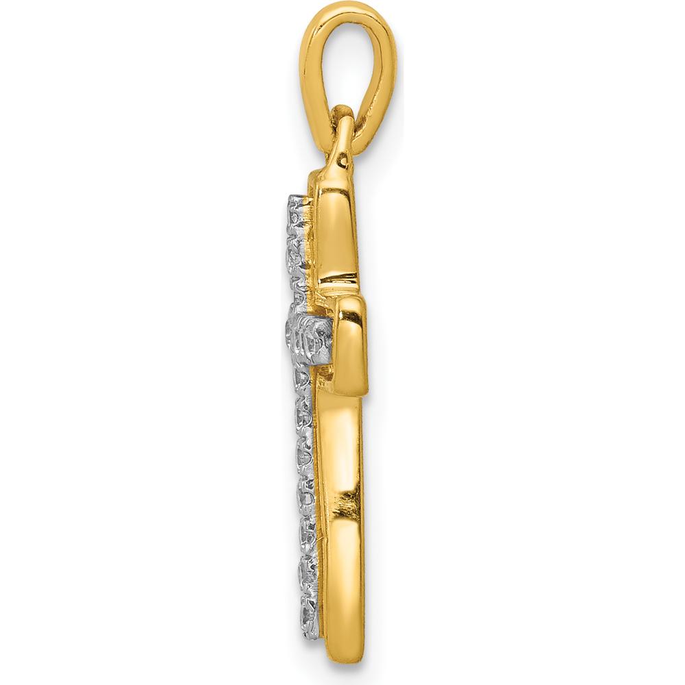 14K Yellow Gold Diamond Cross Pendant with Rhodium Plating - 1/8 Carat Total Diamond Weight by Monteluci Fine Jewelry