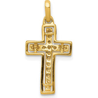 14K Yellow Gold Diamond Cross Pendant with Rhodium Plating - 1/8 Carat Total Diamond Weight by Monteluci Fine Jewelry