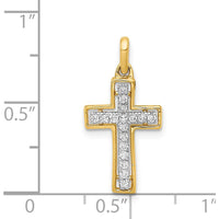 14K Yellow Gold Diamond Cross Pendant with Rhodium Plating - 1/8 Carat Total Diamond Weight by Monteluci Fine Jewelry
