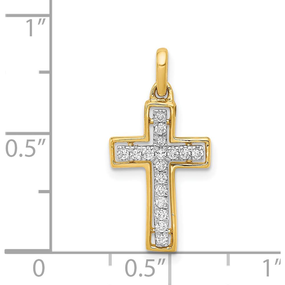 14K Yellow Gold Diamond Cross Pendant with Rhodium Plating - 1/8 Carat Total Diamond Weight by Monteluci Fine Jewelry