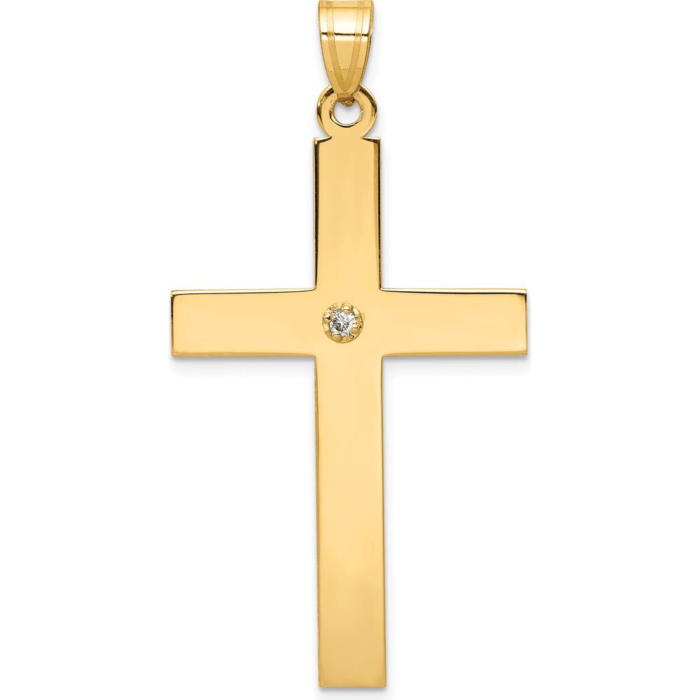 14K Yellow Gold Diamond Cross Pendant with Round-Cut Diamond - 0.03 Carat by Oro Pregiato