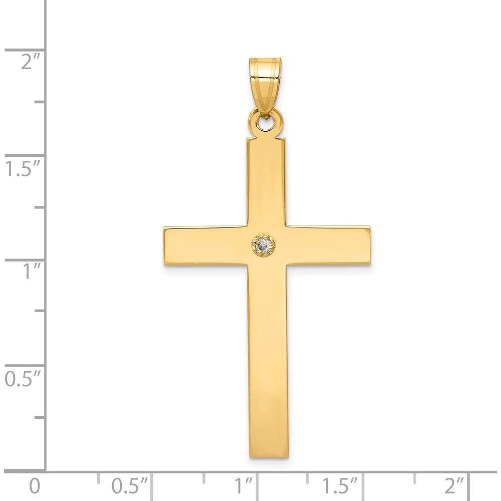 14K Yellow Gold Diamond Cross Pendant with Round-Cut Diamond - 0.03 Carat by Oro Pregiato