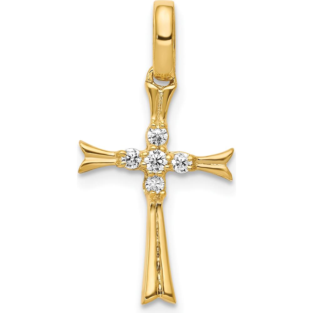14K Yellow Gold Diamond Cross Pendant with Round Diamonds - 0.02 Carat Total Diamond Weight by Monteluci Fine Jewelry