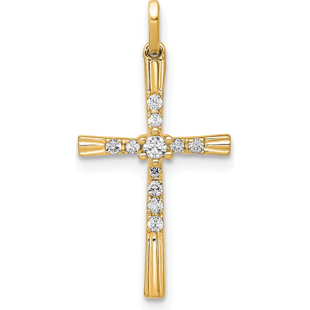 14K Yellow Gold Diamond Cross Pendant with Round Natural Diamonds - 0.10 Carat Total Diamond Weight by Oro Pregiato