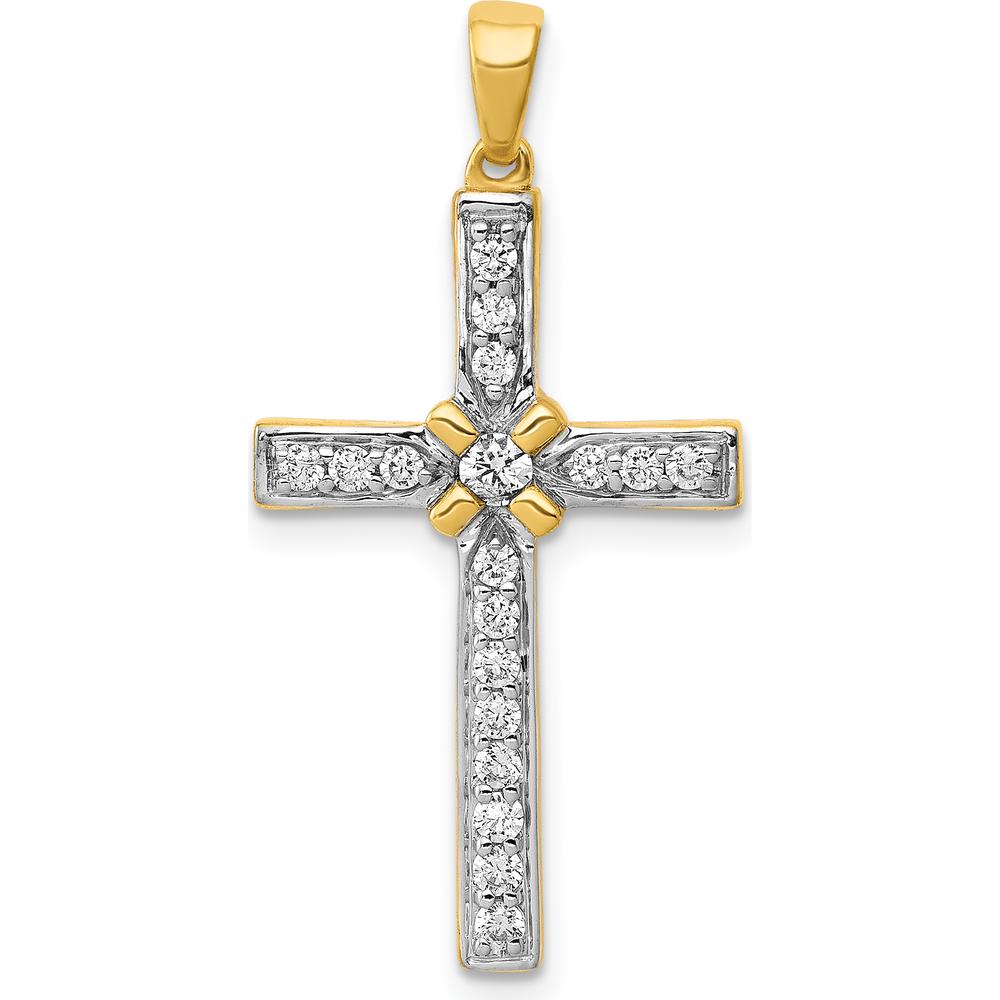 14K Yellow Gold Diamond Cross Pendant with Round Natural Diamonds - 0.33 Carat Total Diamond Weight by Monteluci Fine Jewelry