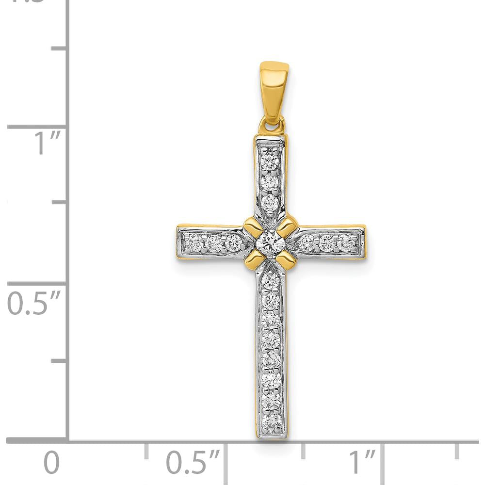 14K Yellow Gold Diamond Cross Pendant with Round Natural Diamonds - 0.33 Carat Total Diamond Weight by Monteluci Fine Jewelry