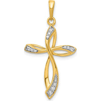 14K Yellow Gold Diamond Cross Pendant with Round Natural Diamonds - 1/10 Carat Total Diamond Weight by Monteluci Fine Jewelry
