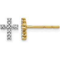 14K Yellow Gold Diamond Cross Post Earrings with Rhodium Plating - 0.003 Carat Total Diamond Weight by Monteluci Fine Jewelry