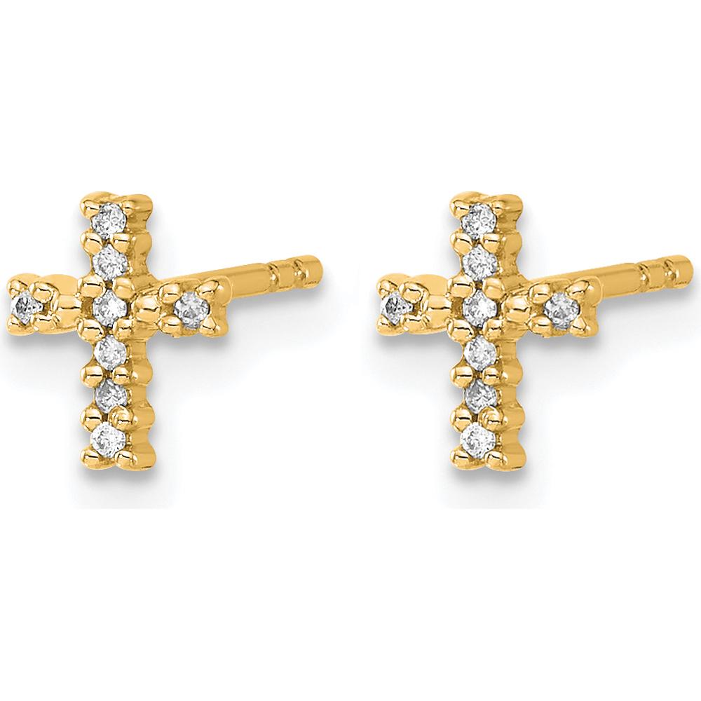 14K Yellow Gold Diamond Cross Post Earrings with Rhodium Plating - 0.003 Carat Total Diamond Weight by Monteluci Fine Jewelry